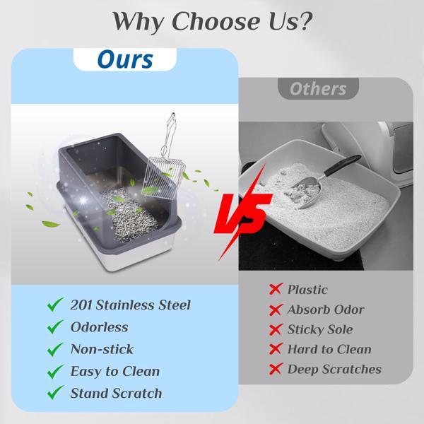 Stainless Steel Cat Litter Box with Shovel – Durable and Easy to Clean!