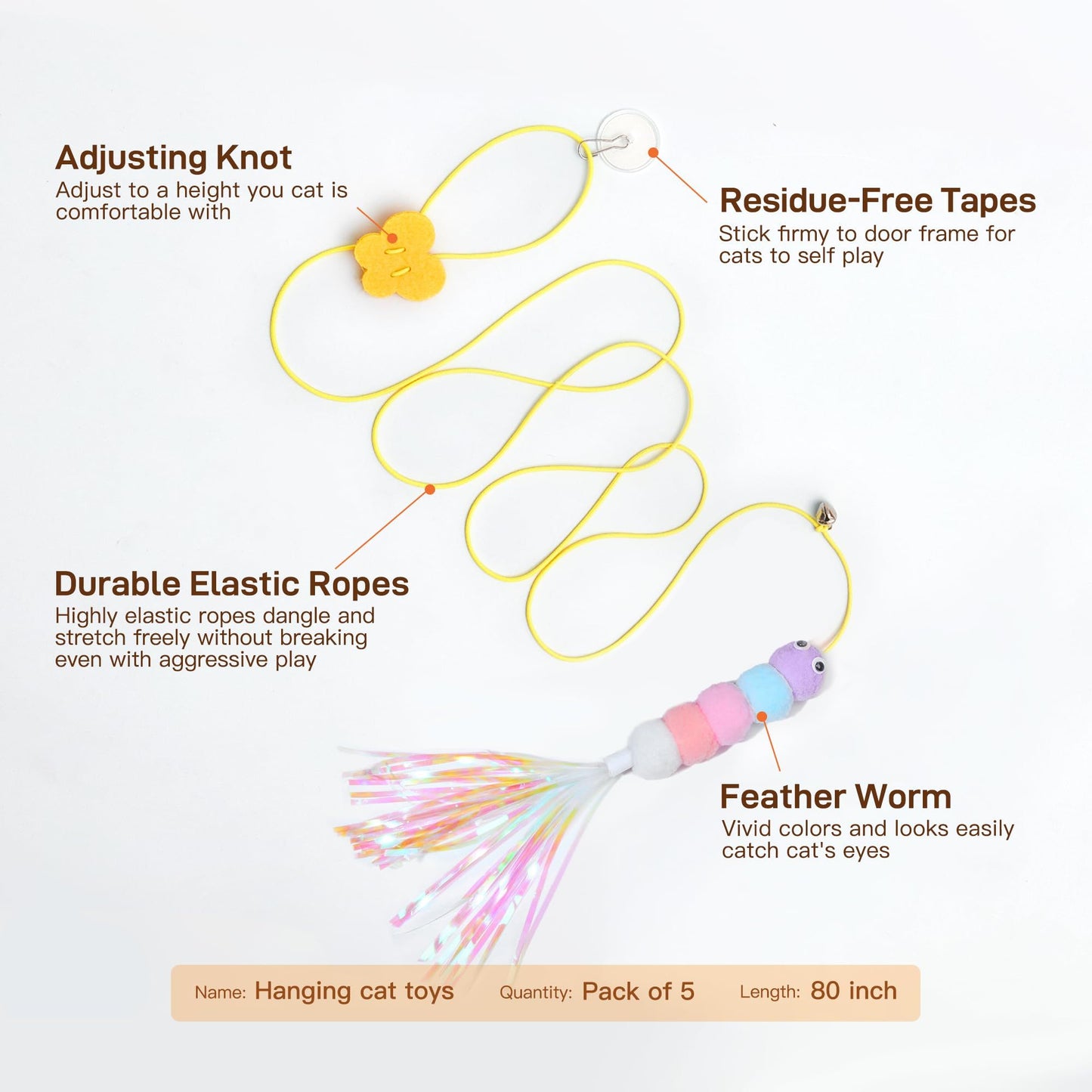 Interactive Cat Feather Toys 5 Pcs For Mental And Physical Stimulation,Companion For Lonely Cats