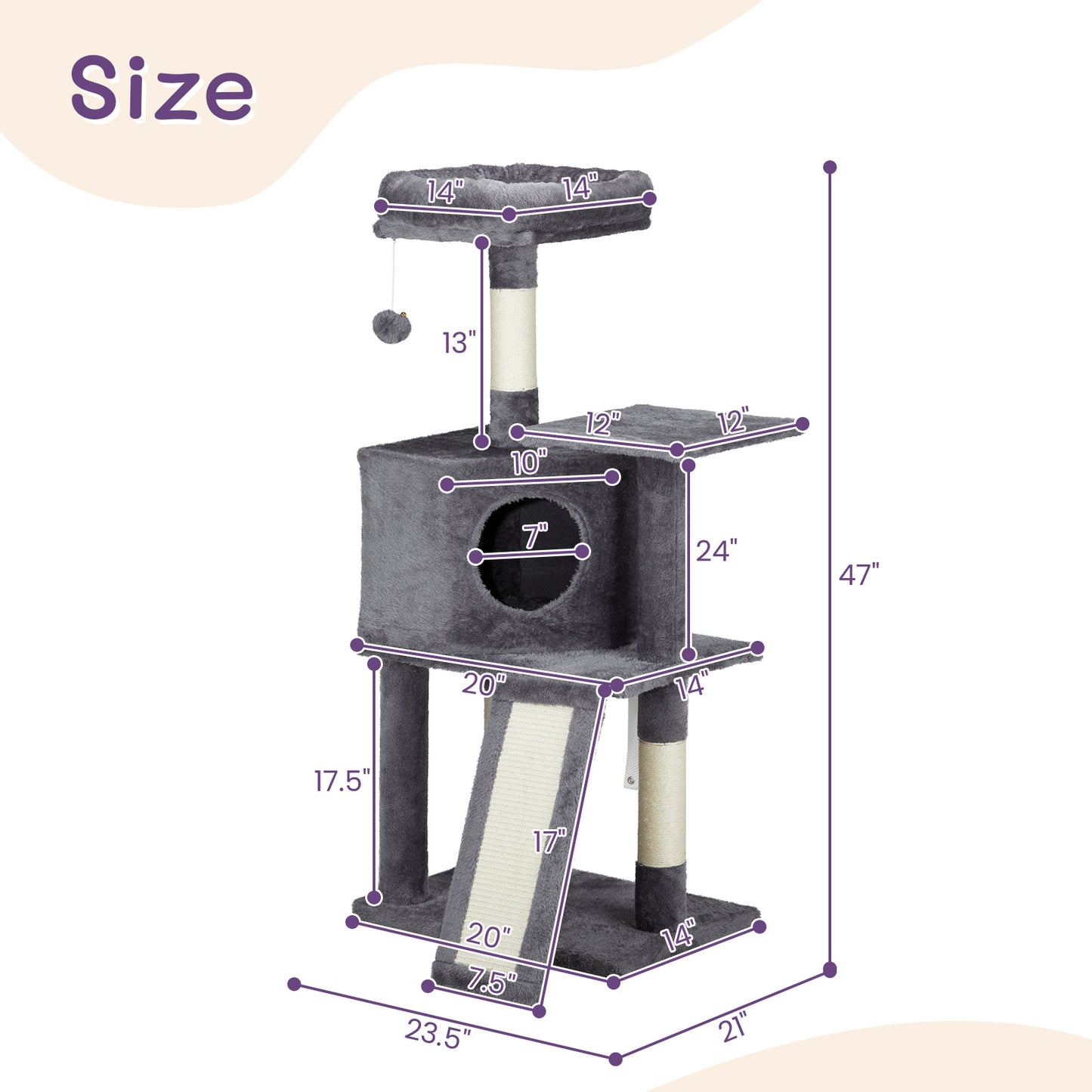 Stylish Heights – 47'' Cat Scratcher & Climbing Frame in Dark Grey