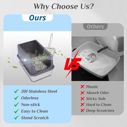 Stainless Steel Cat Litter Box with Shovel – Durable and Easy to Clean!