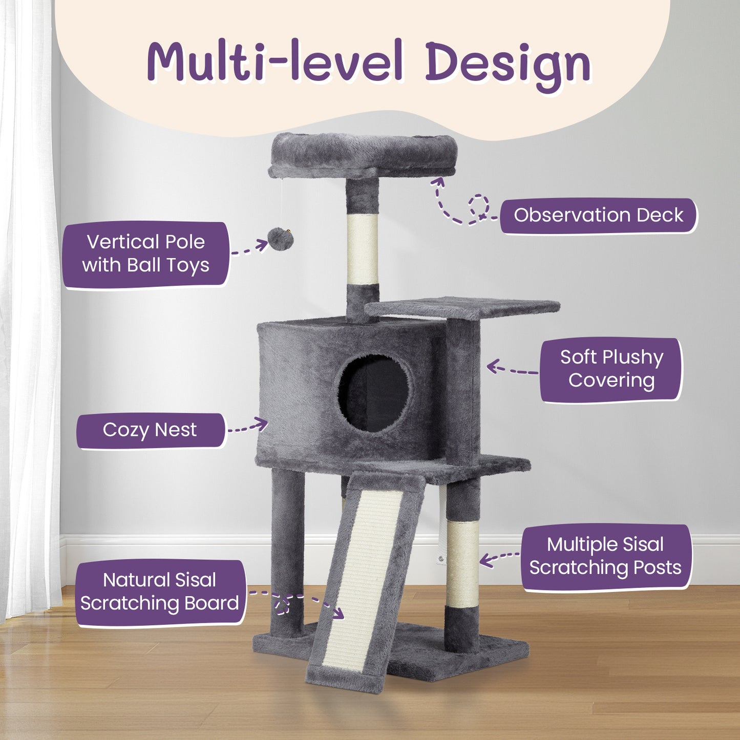 Stylish Heights – 47'' Cat Scratcher & Climbing Frame in Dark Grey