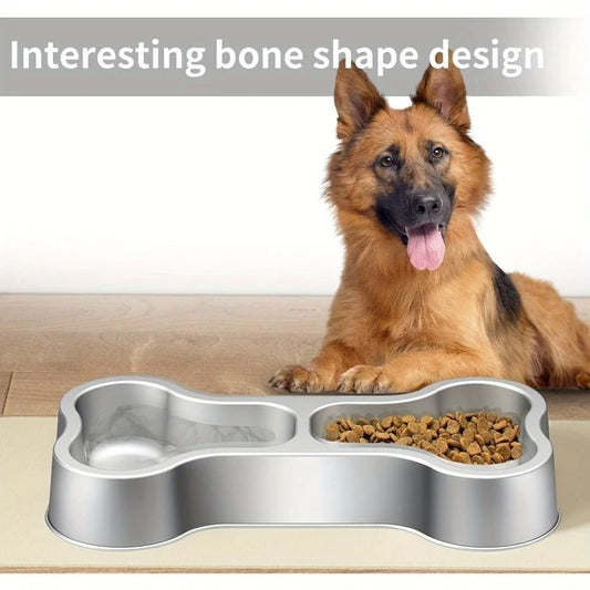 Bone-Shaped Stainless Steel Pet Bowl – Food & Water in One Fun Design