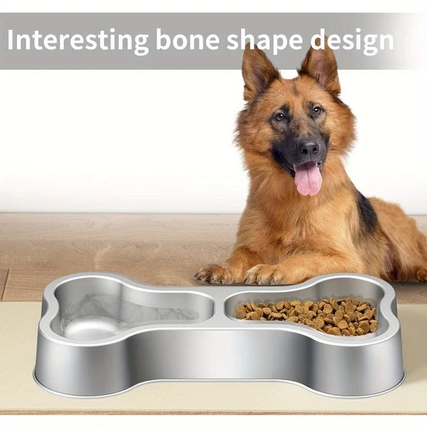 Bone-Shaped Stainless Steel Pet Bowl – Food & Water in One Fun Design
