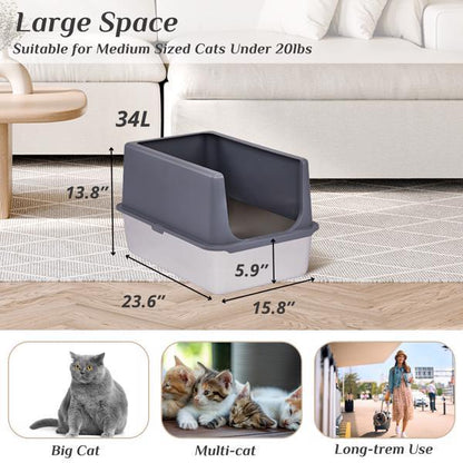 Stainless Steel Cat Litter Box with Shovel – Durable and Easy to Clean!